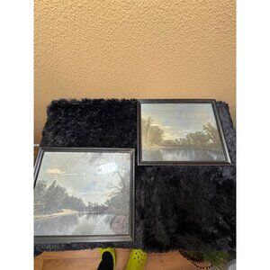 Vintage Framed Landscape Wall Art Set Of 2 With Black Frames